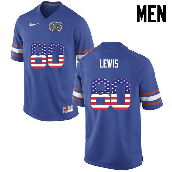 NCAA Florida Gators C'yontai Lewis Men's #80 USA Flag Fashion Nike Blue Stitched Authentic College Football Jersey OXE5764BW